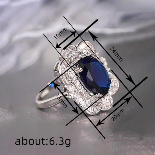 Eelgant rose flower shape cubic zircon statement rings blue diamond rings