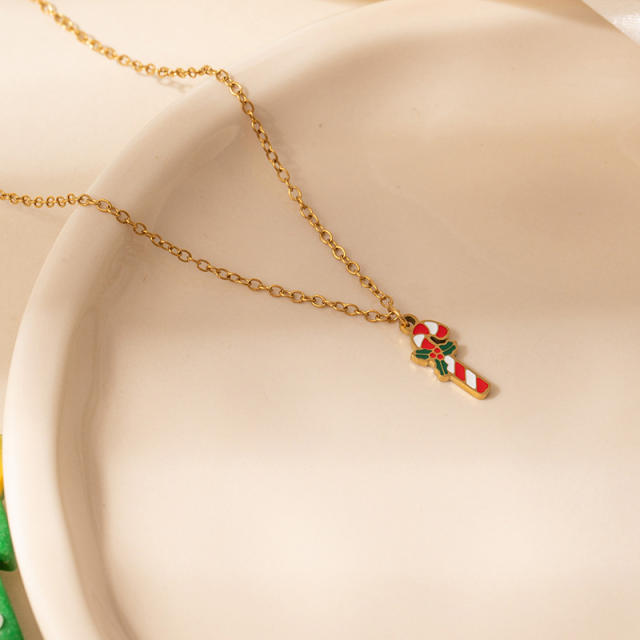 Christmas series color enamel bell glove cute pendant stainless steel necklace