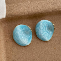 Exaggerated Geometry Irregular Round Concave-Convex Blue Oil Drop Earrings