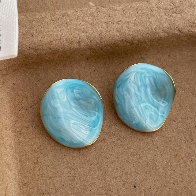Exaggerated Geometry Irregular Round Concave-Convex Blue Oil Drop Earrings