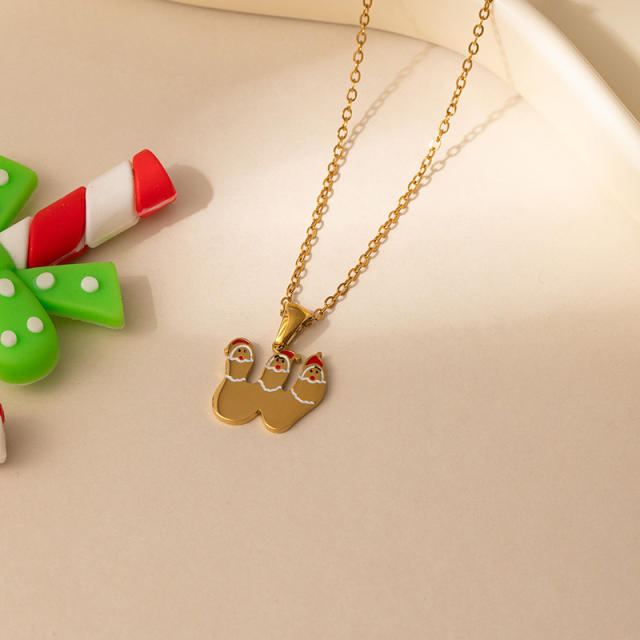 Sweet christmas initial letter pendant stainless steel necklace
