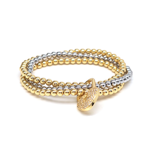 18KG mix color gold copper bead three layer bracelet