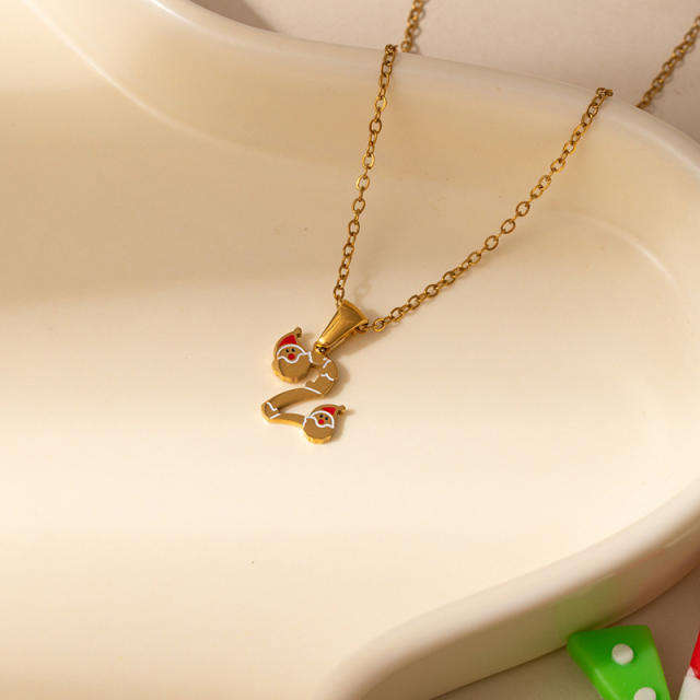 Sweet christmas initial letter pendant stainless steel necklace