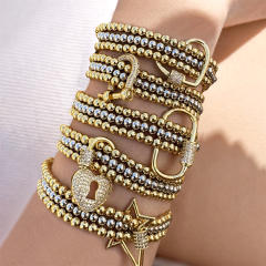 18KG mix color gold copper bead three layer bracelet