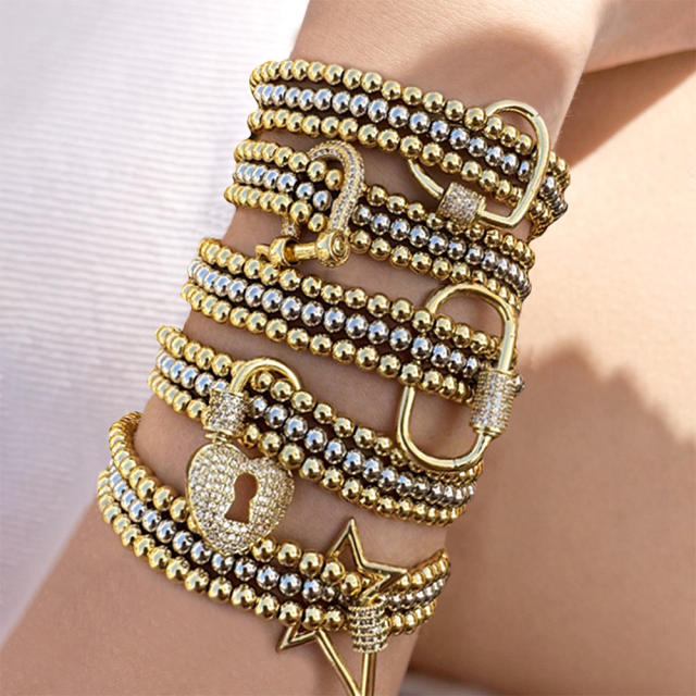 18KG mix color gold copper bead three layer bracelet