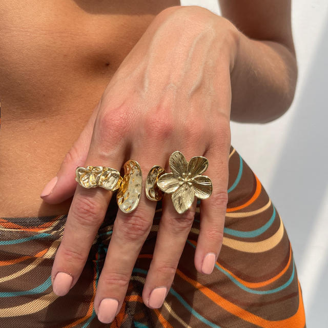 INS style pearl hollow irregular ring retro diamond alloy flower joint ring