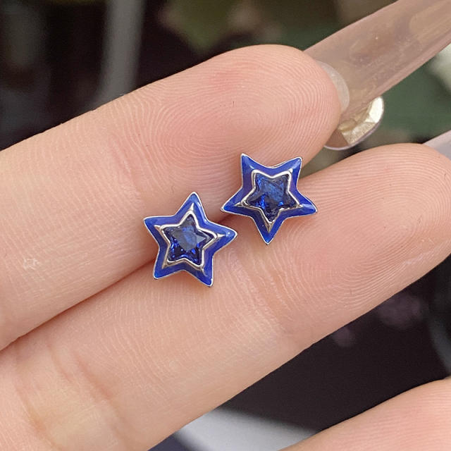 Sweet candy color enamel star shape cubic zircon copper necklace earrings suit
