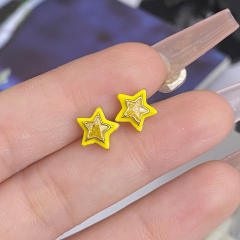 Sweet candy color enamel star shape cubic zircon copper necklace earrings suit