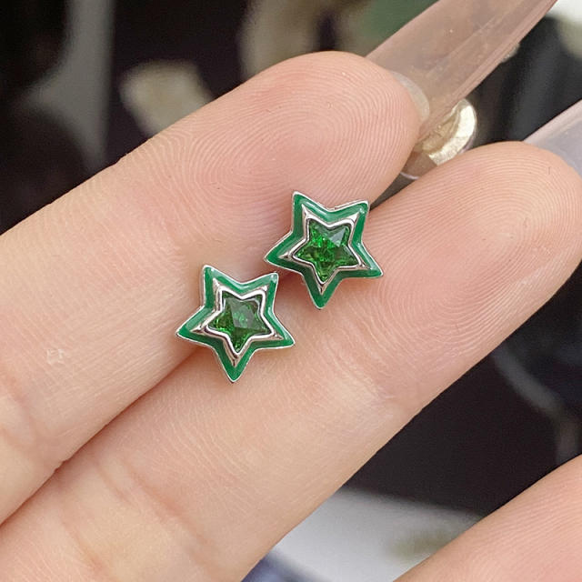 Sweet candy color enamel star shape cubic zircon copper necklace earrings suit