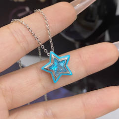 Sweet candy color enamel star shape cubic zircon copper necklace earrings suit