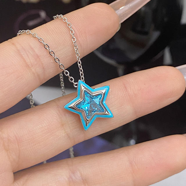 Sweet candy color enamel star shape cubic zircon copper necklace earrings suit