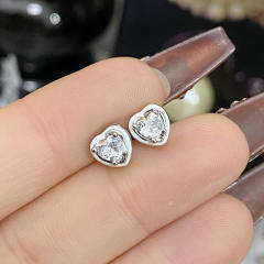 Sweet heart color enamel cubic zircon pendant copper necklace earrings suit