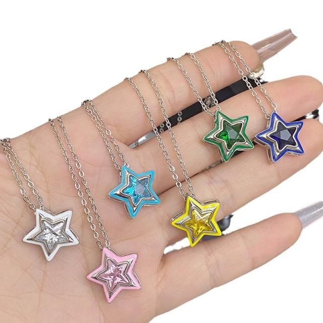 Sweet candy color enamel star shape cubic zircon copper necklace earrings suit