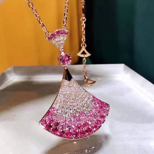 18KG pave setting diamond the fan shape pendant copper necklace earrings bracelet suit