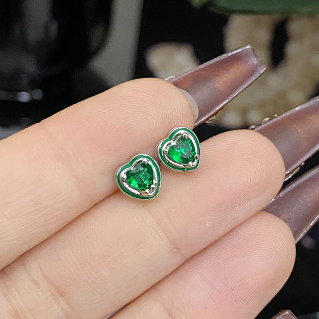 Sweet heart color enamel cubic zircon pendant copper necklace earrings suit