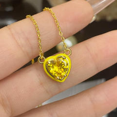 Sweet heart color enamel cubic zircon pendant copper necklace earrings suit