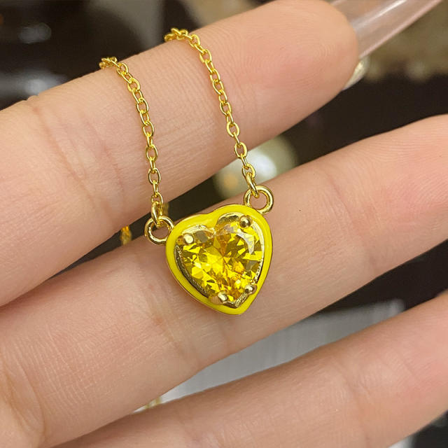 Sweet heart color enamel cubic zircon pendant copper necklace earrings suit