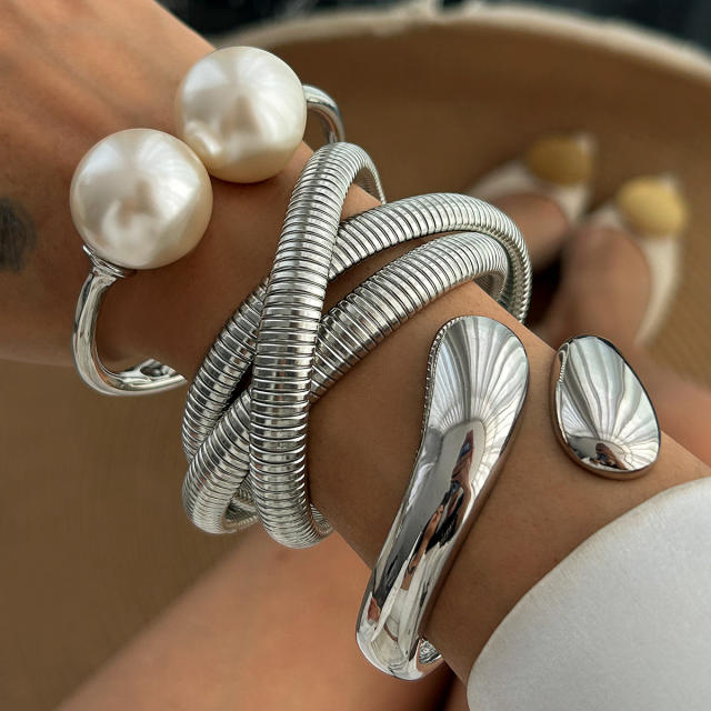 Chunky stacked wearing wind hug water drop smooth bracelet ins winding alloy Bracelet suit