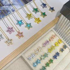 Sweet candy color enamel star shape cubic zircon copper necklace earrings suit