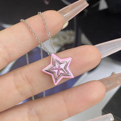 Sweet candy color enamel star shape cubic zircon copper necklace earrings suit
