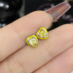 Sweet heart color enamel cubic zircon pendant copper necklace earrings suit
