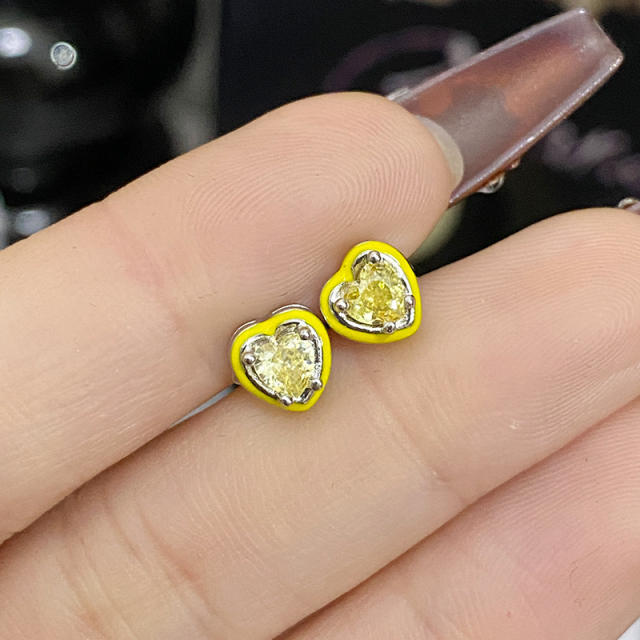 Sweet heart color enamel cubic zircon pendant copper necklace earrings suit