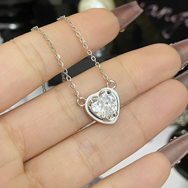 Sweet heart color enamel cubic zircon pendant copper necklace earrings suit