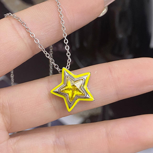 Sweet candy color enamel star shape cubic zircon copper necklace earrings suit
