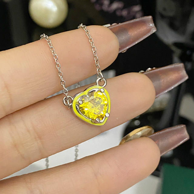 Sweet heart color enamel cubic zircon pendant copper necklace earrings suit