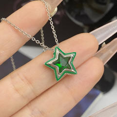 Sweet candy color enamel star shape cubic zircon copper necklace earrings suit