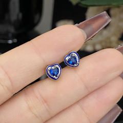 Sweet heart color enamel cubic zircon pendant copper necklace earrings suit