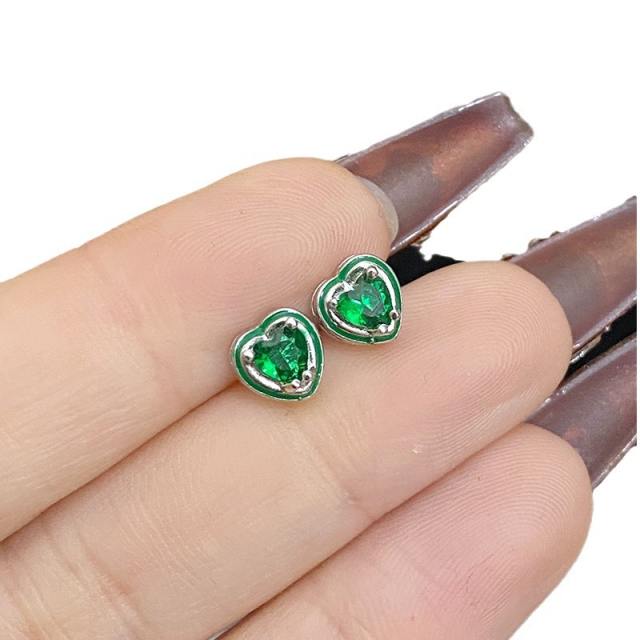 Sweet heart color enamel cubic zircon pendant copper necklace earrings suit