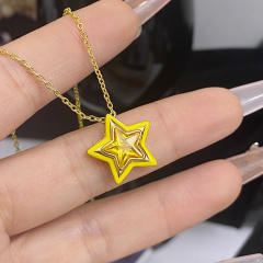 Sweet candy color enamel star shape cubic zircon copper necklace earrings suit