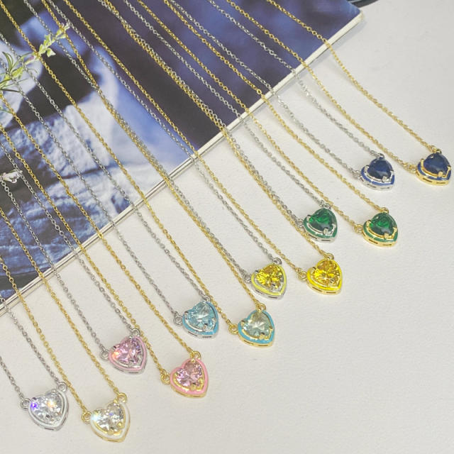 Sweet heart color enamel cubic zircon pendant copper necklace earrings suit