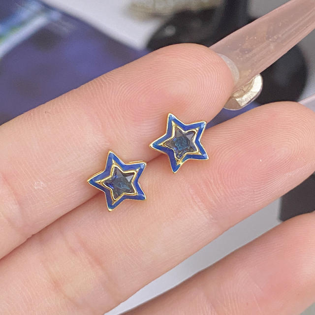 Sweet candy color enamel star shape cubic zircon copper necklace earrings suit