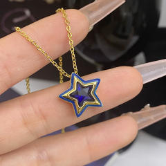 Sweet candy color enamel star shape cubic zircon copper necklace earrings suit