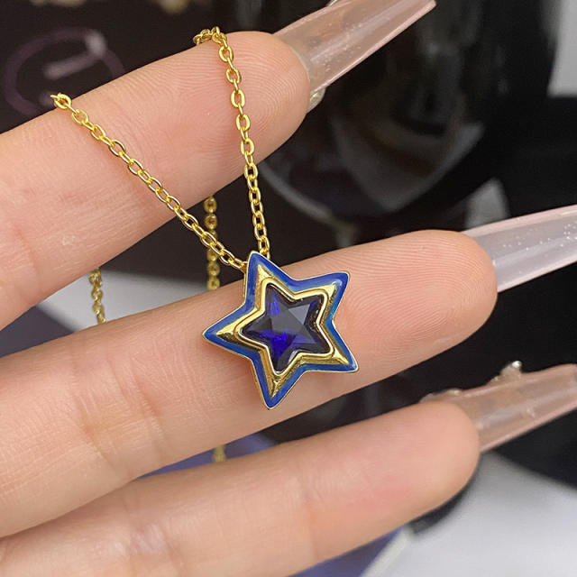 Sweet candy color enamel star shape cubic zircon copper necklace earrings suit