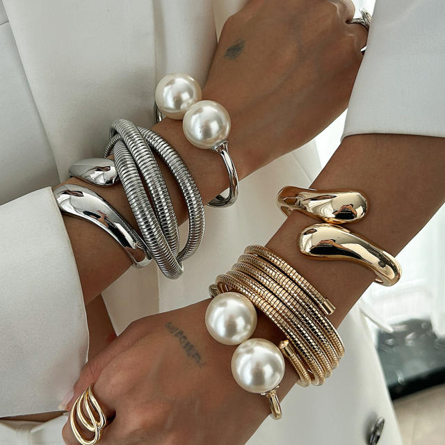 Chunky stacked wearing wind hug water drop smooth bracelet ins winding alloy Bracelet suit
