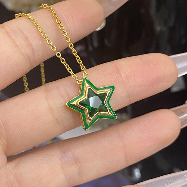 Sweet candy color enamel star shape cubic zircon copper necklace earrings suit