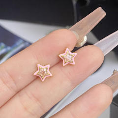 Sweet candy color enamel star shape cubic zircon copper necklace earrings suit