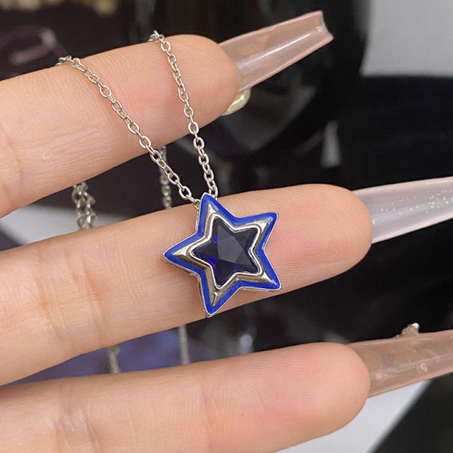 Sweet candy color enamel star shape cubic zircon copper necklace earrings suit
