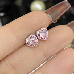 Sweet heart color enamel cubic zircon pendant copper necklace earrings suit