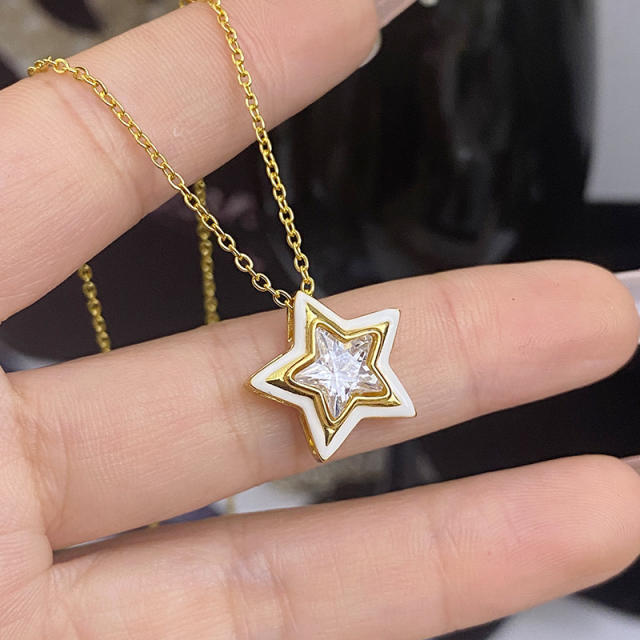 Sweet candy color enamel star shape cubic zircon copper necklace earrings suit