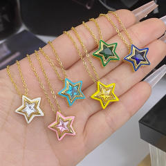 Sweet candy color enamel star shape cubic zircon copper necklace earrings suit
