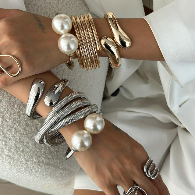 Chunky stacked wearing wind hug water drop smooth bracelet ins winding alloy Bracelet suit