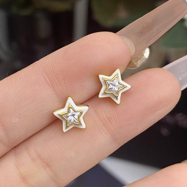 Sweet candy color enamel star shape cubic zircon copper necklace earrings suit
