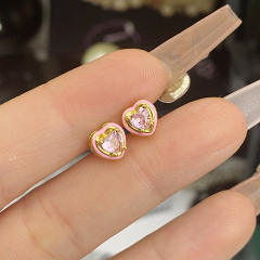 Sweet heart color enamel cubic zircon pendant copper necklace earrings suit
