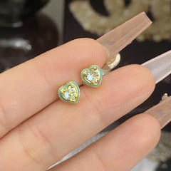 Sweet heart color enamel cubic zircon pendant copper necklace earrings suit