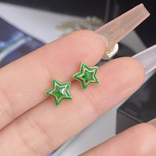 Sweet candy color enamel star shape cubic zircon copper necklace earrings suit