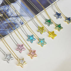 Sweet candy color enamel star shape cubic zircon copper necklace earrings suit